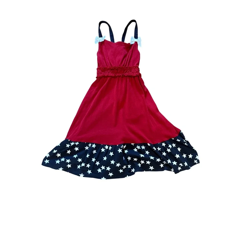 Girls Gymboree 4th Of July Sundress Patriotic Red White Blue‎ Stars Bows Sz 10